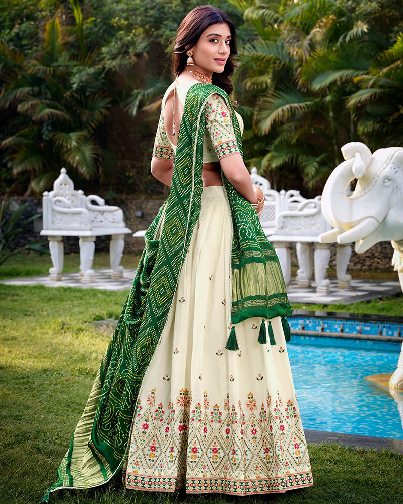 Square Design Off-White Color Khadi Cotton Embroidered Lehenga Choli