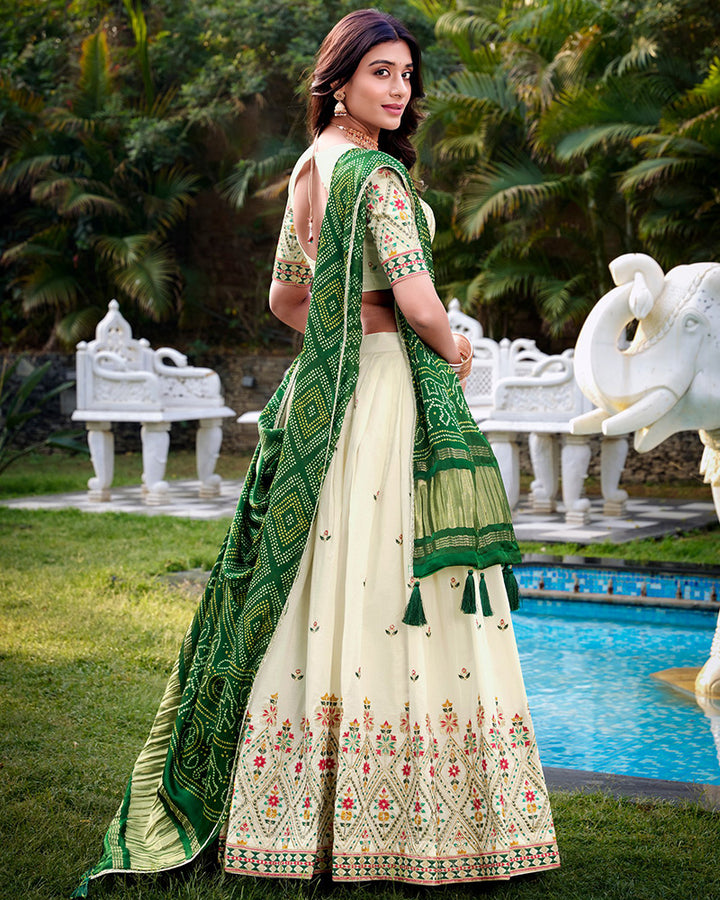 Square Design Off-White Color Khadi Cotton Embroidered Lehenga Choli