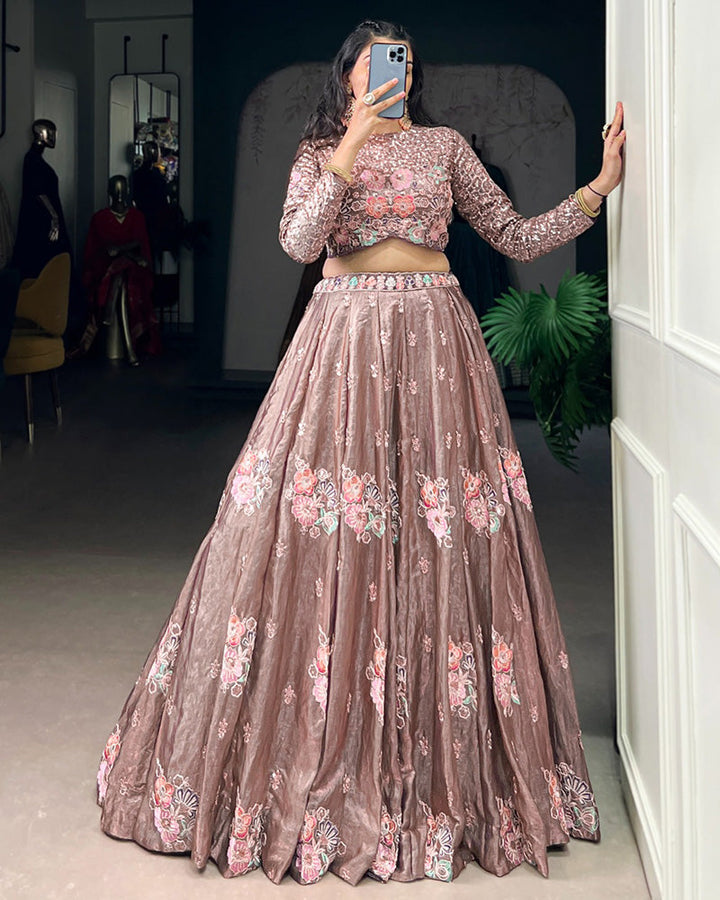 Onion Color Fendi Embroidered Lehenga Choli