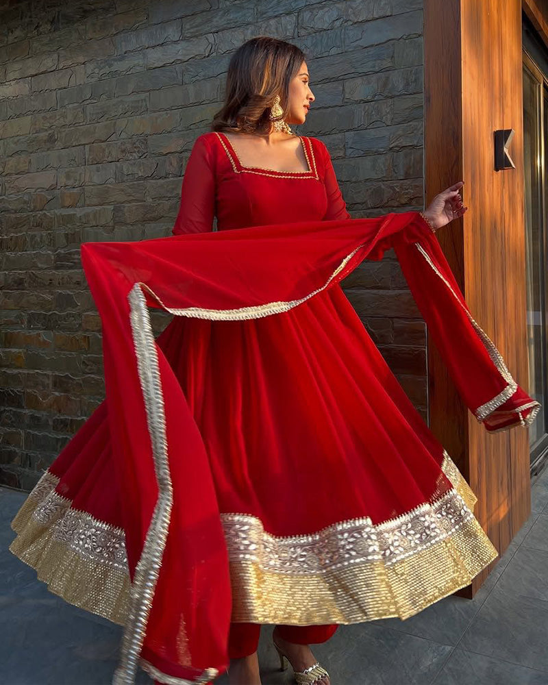 Red Color Georgette Blooming Anarkali Suit