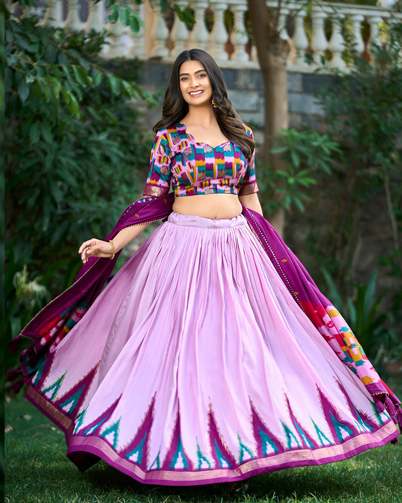Light Purple Color Print With Foil Work Tussar Silk Lehenga Choli
