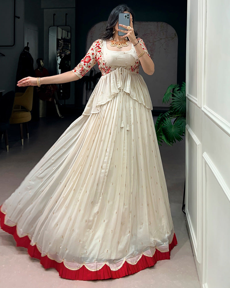 Off-White Color Chocolate Silk Embroidered Lehenga Choli