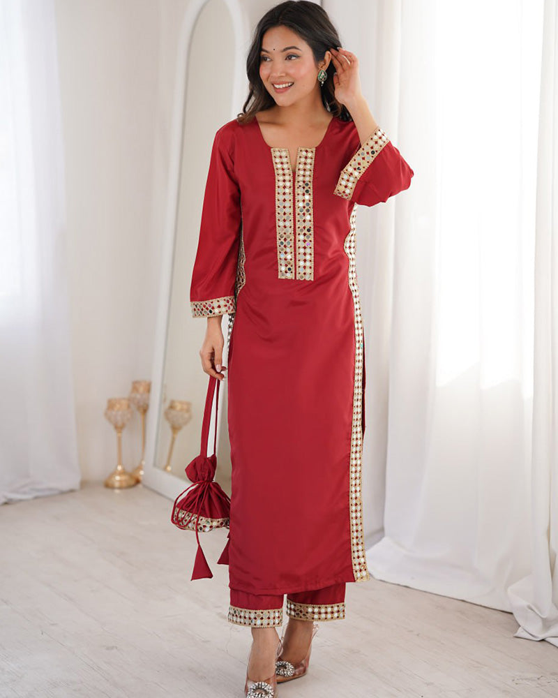 Maroon Color Natural Crape Kurti Suit