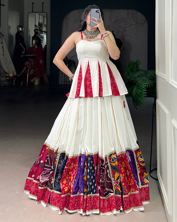 White And Red Panelled Navratri Special Lehenga Choli