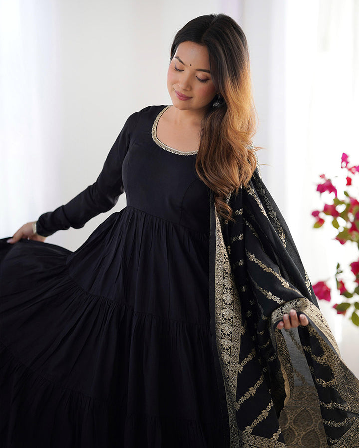 Black Color Chanderi Silk Layer Style Anarkali Suit