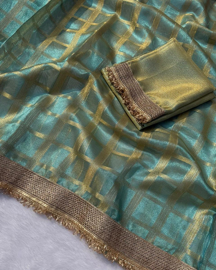 Sky Blue Color Banarasi Gharchola Tissue Silk Saree