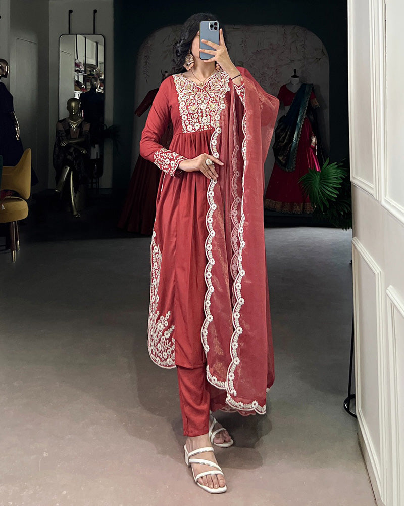 Elegant Rust Orange Maska Cotton Salwar Suit