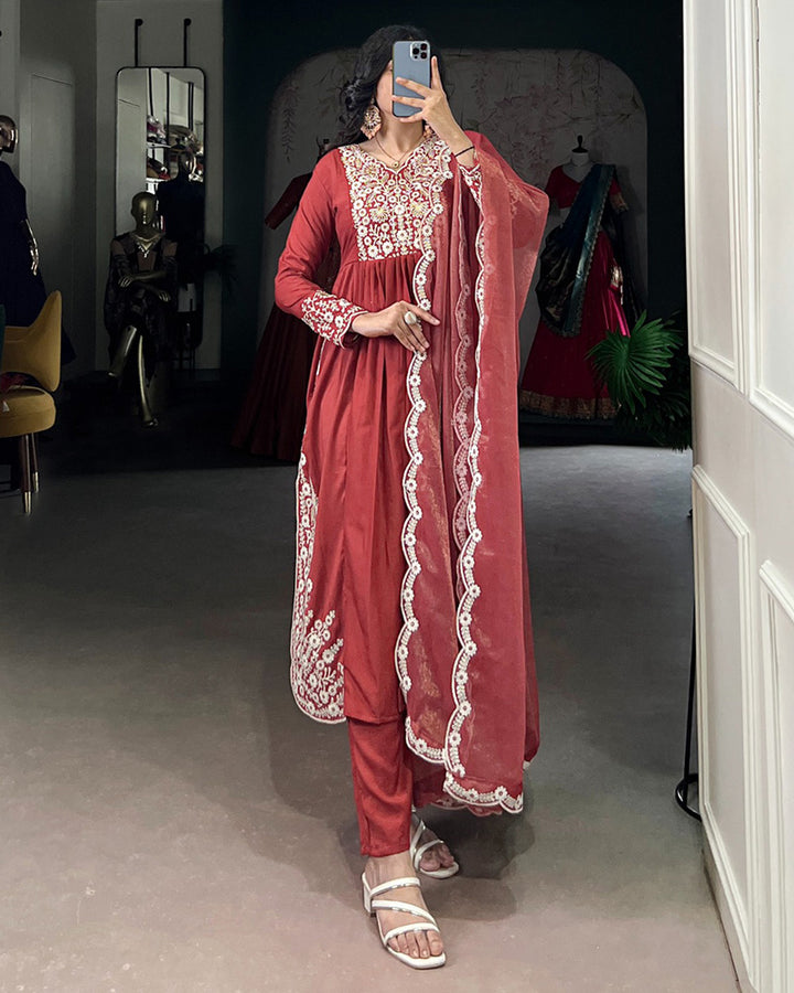Elegant Rust Orange Maska Cotton Salwar Suit