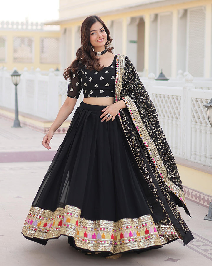 Wedding Wear Black Color Georgette Embroidery Lehenga Choli