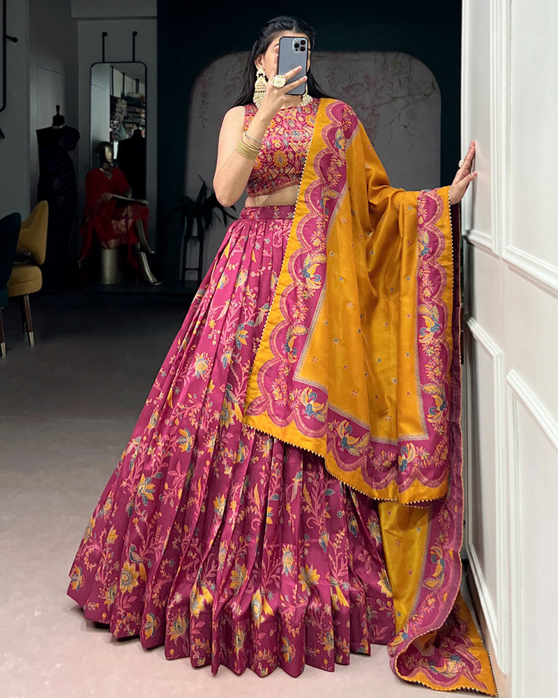 Pink Color Tasar Silk Foil Printed Lehenga Choli