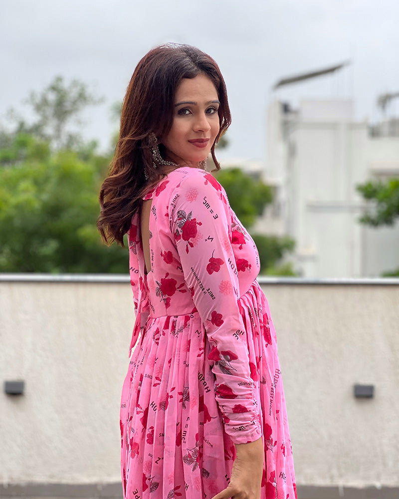 Pink Color Georgette Floral Printed Tunic