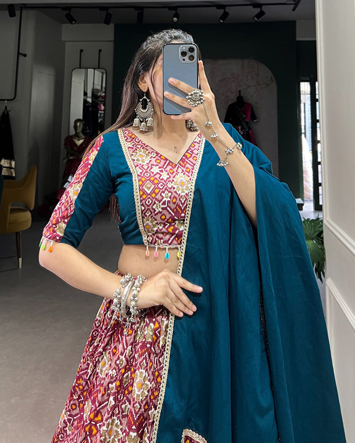 Red Color Rayon And Silk Navratri Lehenga Choli