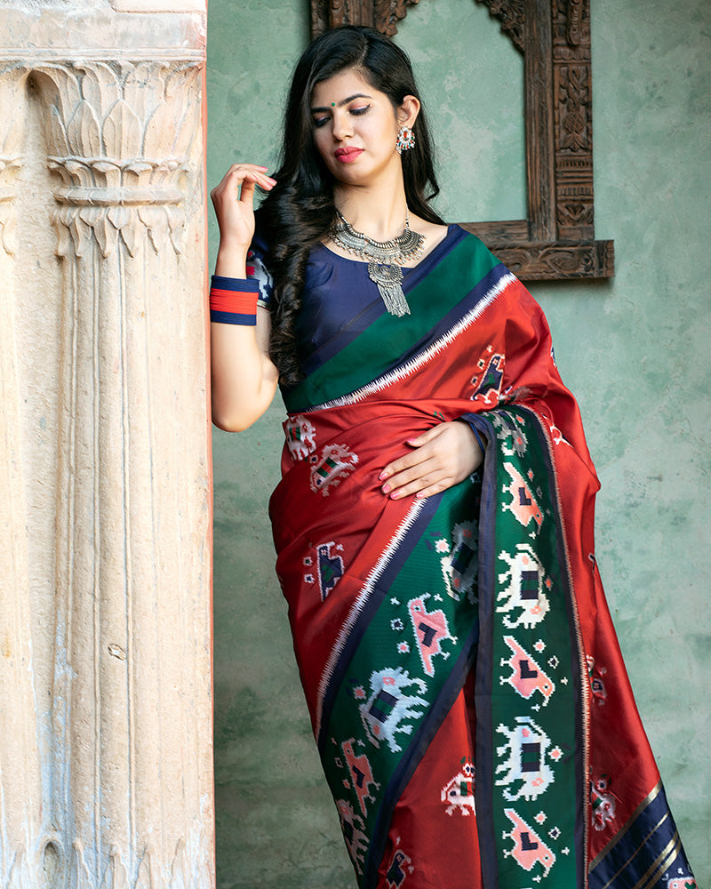 Red Color Patola Print Weaving Silk Saree
