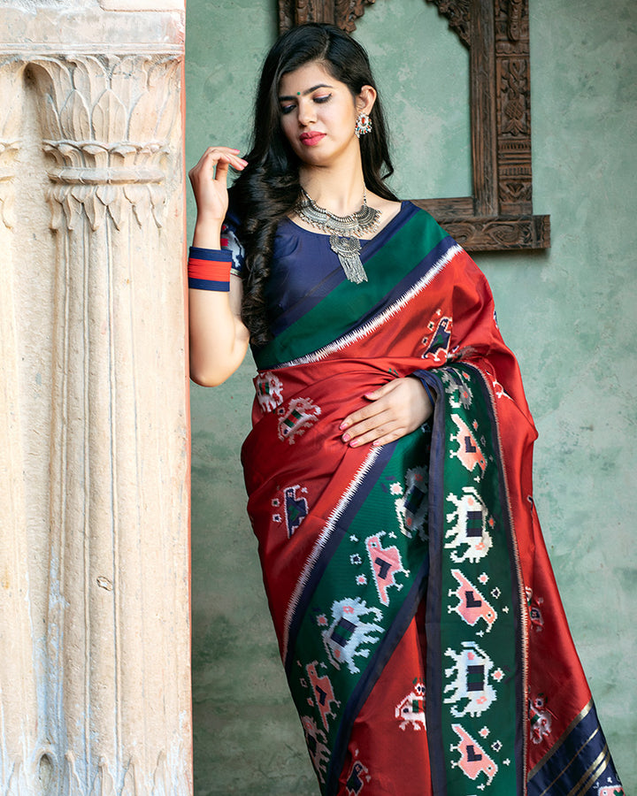 Red Color Patola Print Weaving Silk Saree