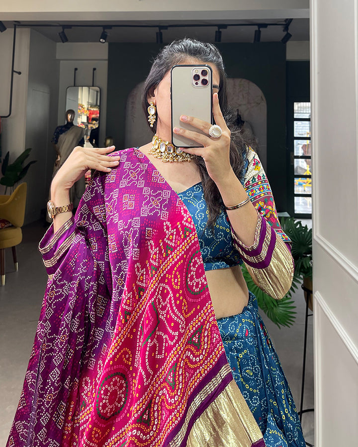 Blue Color With Lagdi Patta Gaji Silk Lehenga Choli