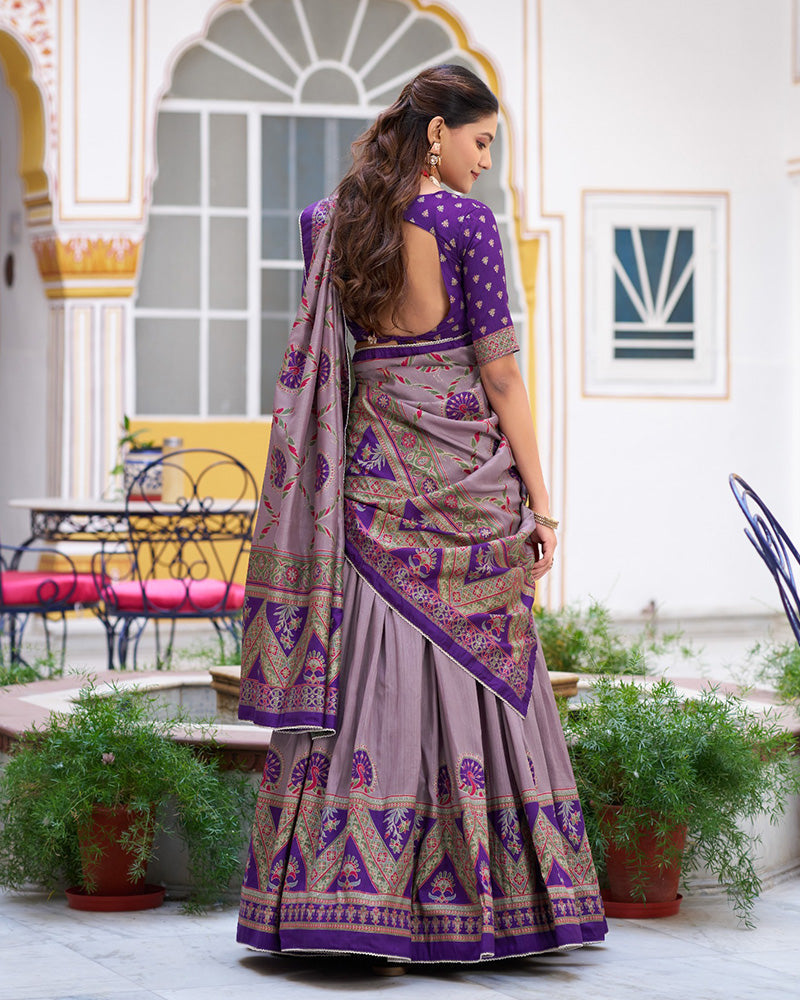 Purple Color Tasar Silk Printed Sparkle Lehenga Choli
