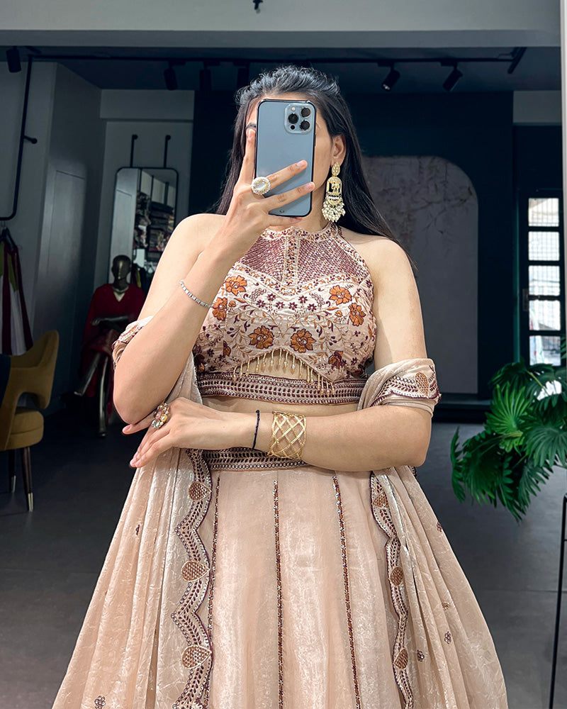 Cream Color Spider Crush Embroidered Lehenga Choli