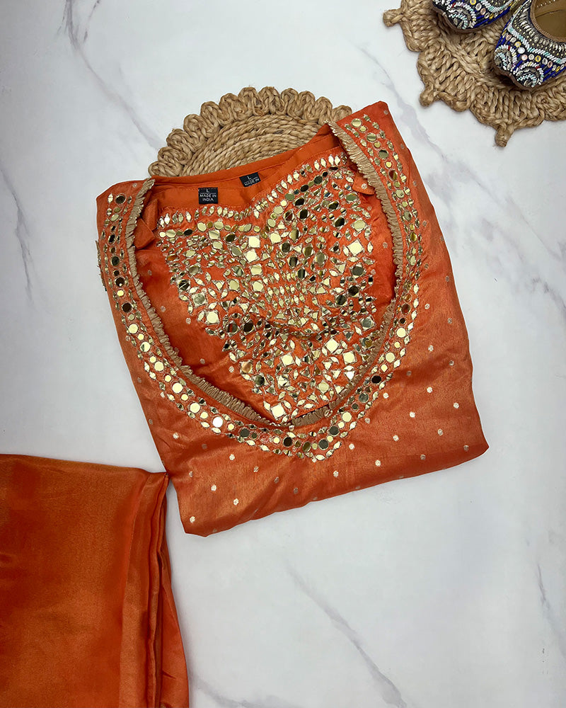 Orange Color Fendy Chiffon Embroidered Plazzo Suit
