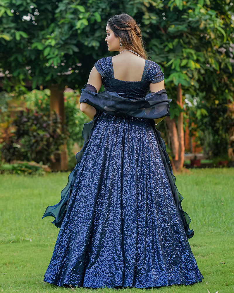 Royal Blue Color Georgette Sequence Embroidery Lehenga Choli