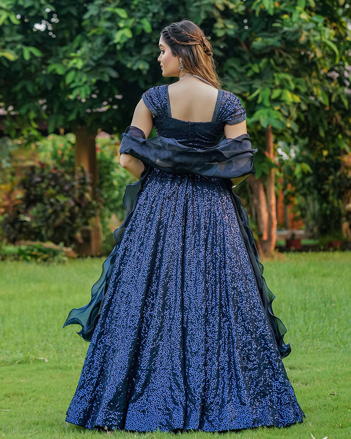 Royal Blue Color Georgette Sequence Embroidery Lehenga Choli