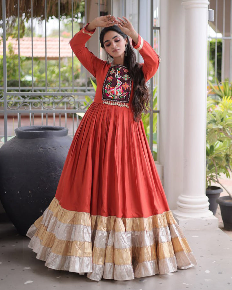 Three Color Rayon with Gamthi Work Navratri Gown