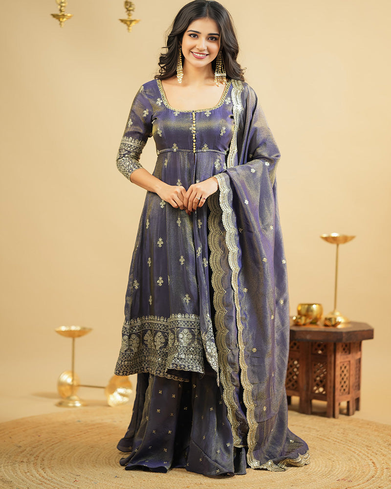 Blue Color Cosmo Silk Embroidered Lehenga Suit