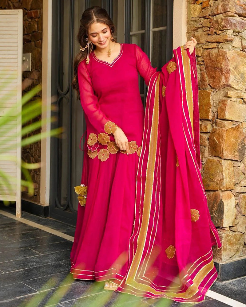 Rani Pink Color Faux Georgette Plazzo Suit