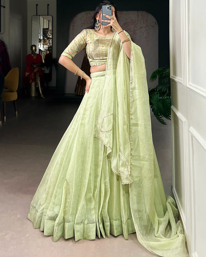 Pista Green Color Allen Crush Lehenga Choli