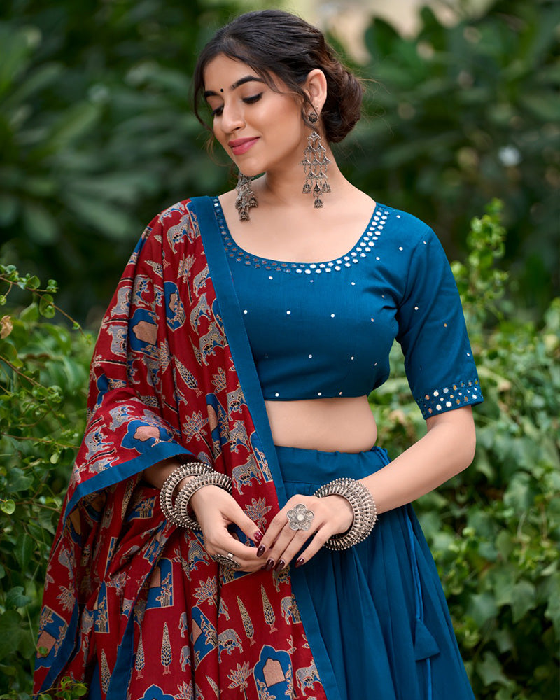 Designer Firozi Color Cotton Navratri Lehenga Choli