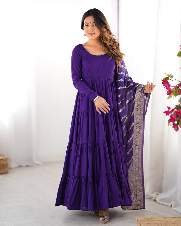 Purple Color Chanderi Silk Layer Style Anarkali Suit