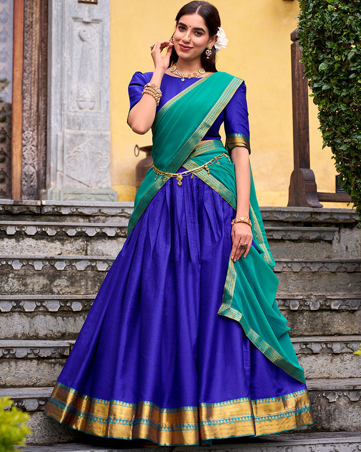Designer Royal Blue Color Poly Cotton Half Saree