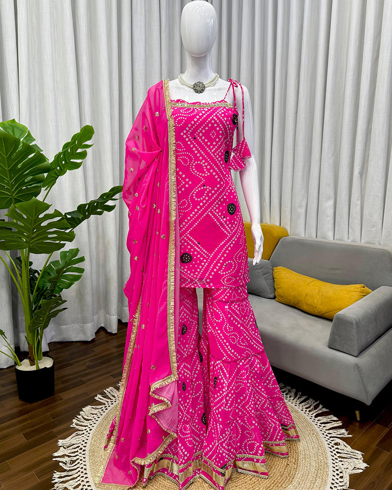 Pink Color Georgette Digital Printed Sharara Suit