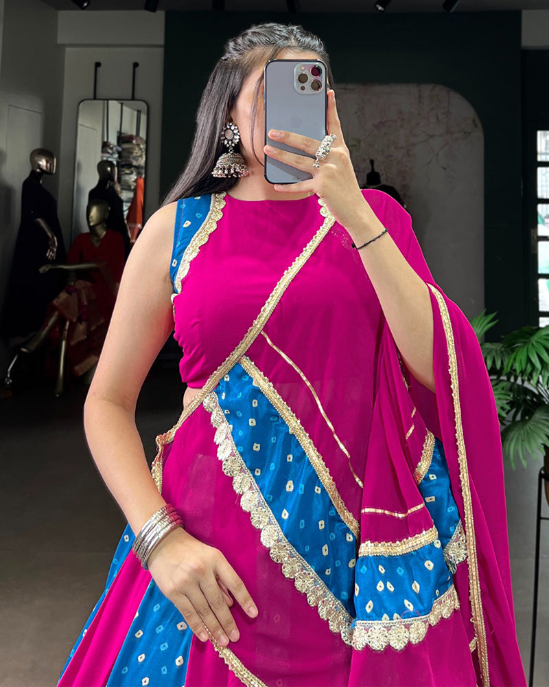 Navratri Special Magenta And Blue Color Tasar Silk Choli