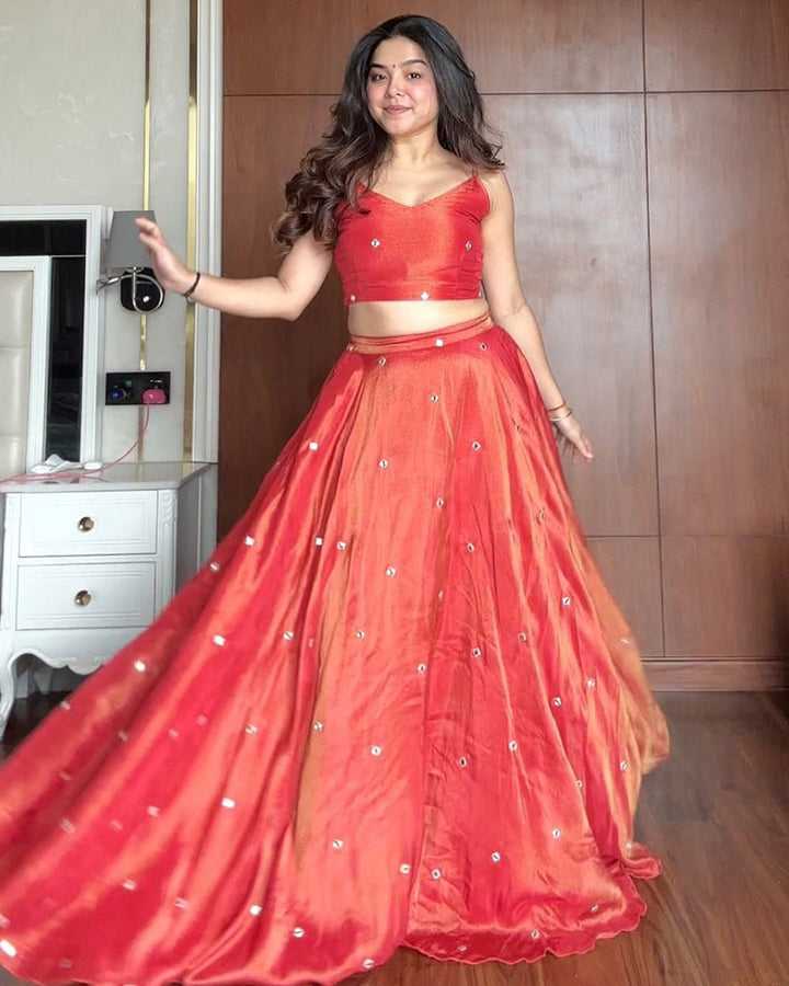 Orange Color Western Style Shimmer Silk Lehenga Choli