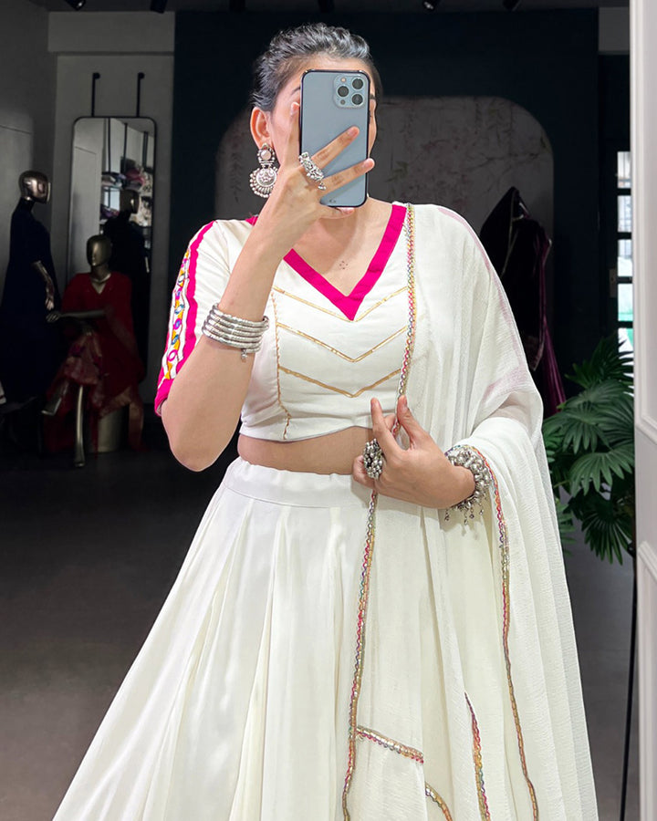 Classic White Color Pure Rayon Navratri Lehenga Choli