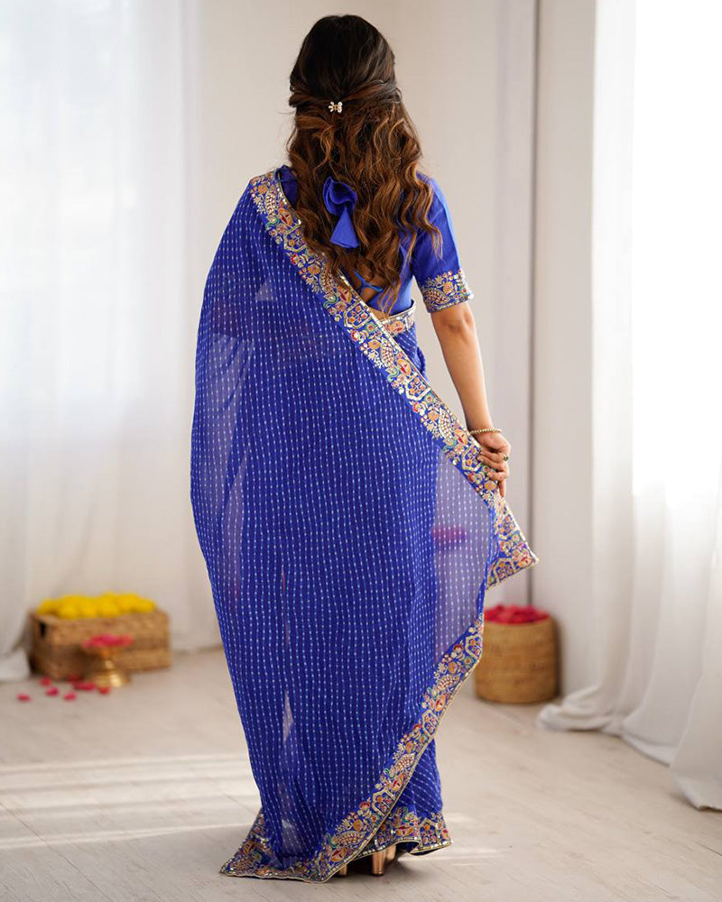 Blue Color Faux Georgette Bandhej Print Saree