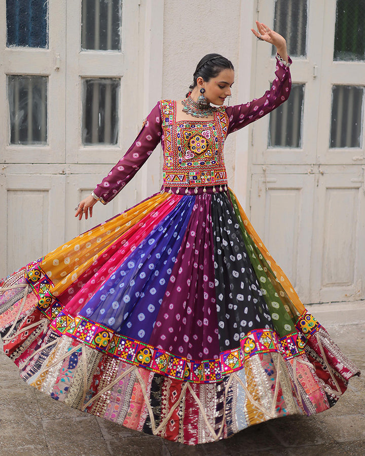 Multi Color Georgette Gamthi Emblished Navratri Lehenga Choli (Copy)