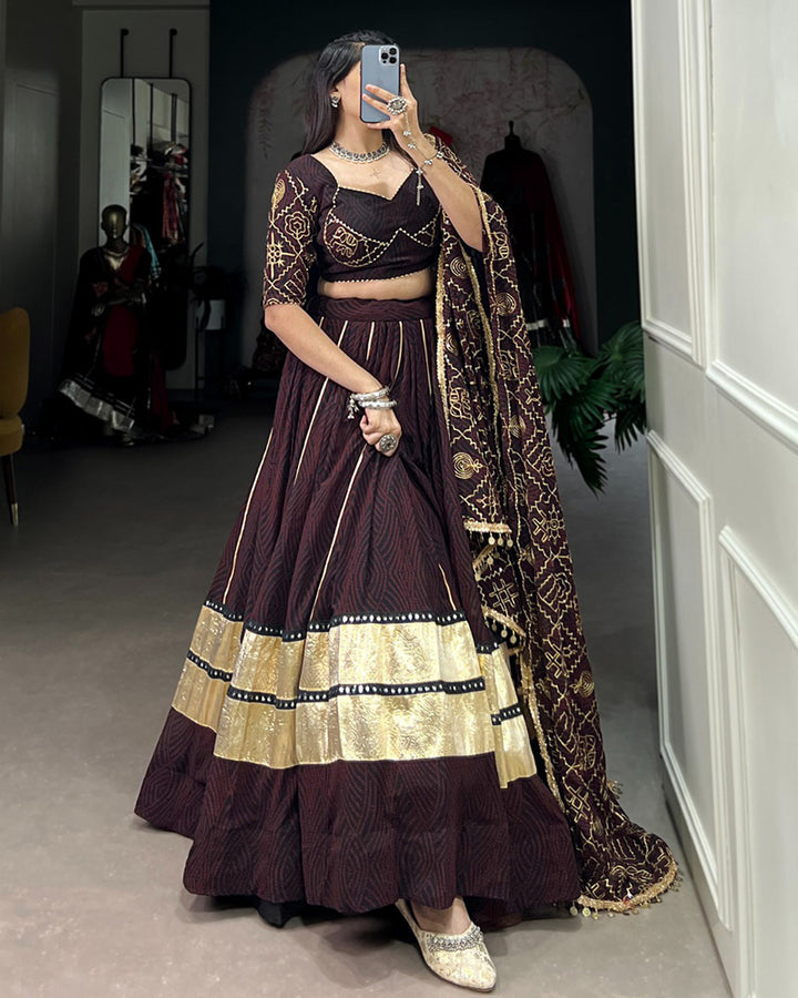 Brown Color Georgette Bandhej Print Gamthi Navratri Lehenga Choli