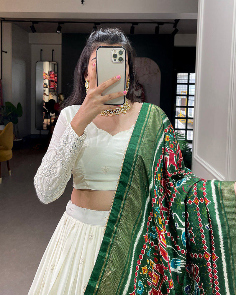Off White Lucknowi Embroidery Work Lehenga Choli
