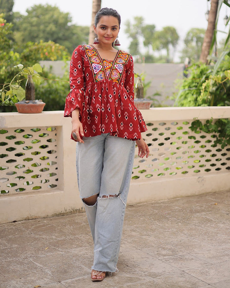 Maroon Color Cotton Gmathi Work Navratri Kediya