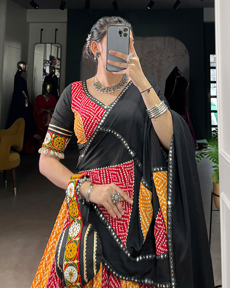 Red And Yellow Color Traditional Rayon Navratri Lehenga Choli