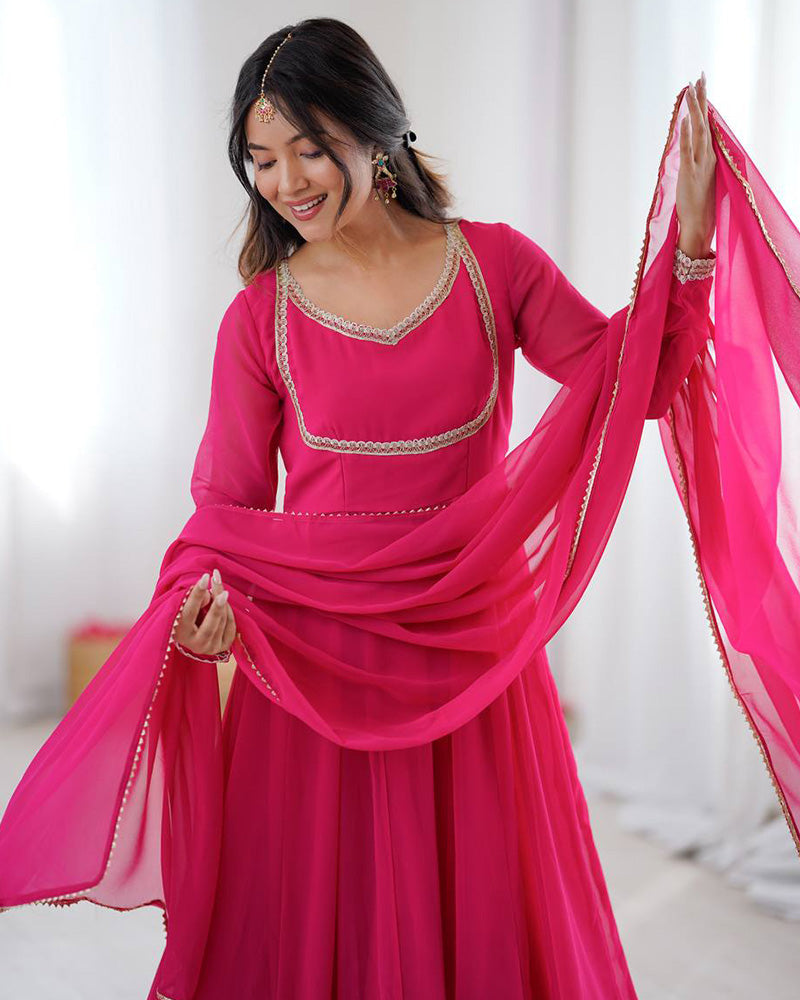 Pink Color Georgette Three Piece Anarkali Suit