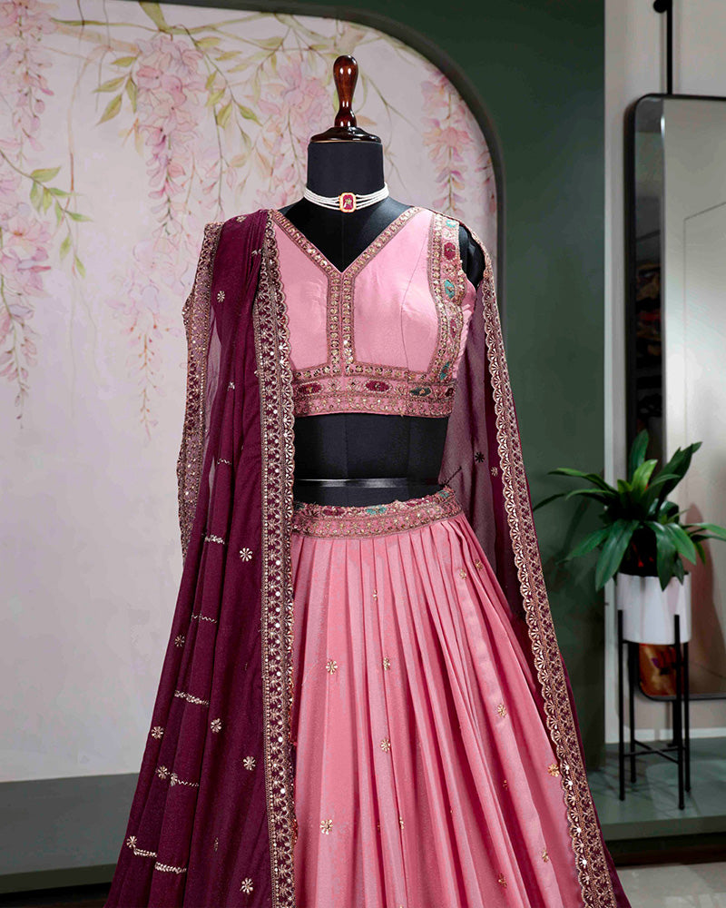 Baby Pink Color Star Georgette Embroidered Lehenga Choli
