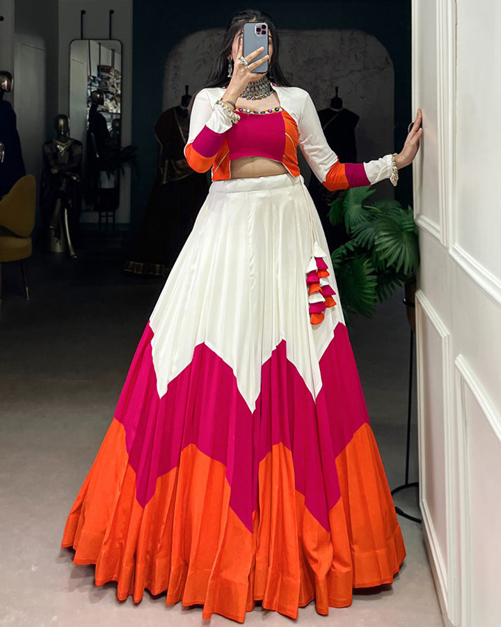 Festive Multi-Tone Navratri Lehenga with Mirror Work