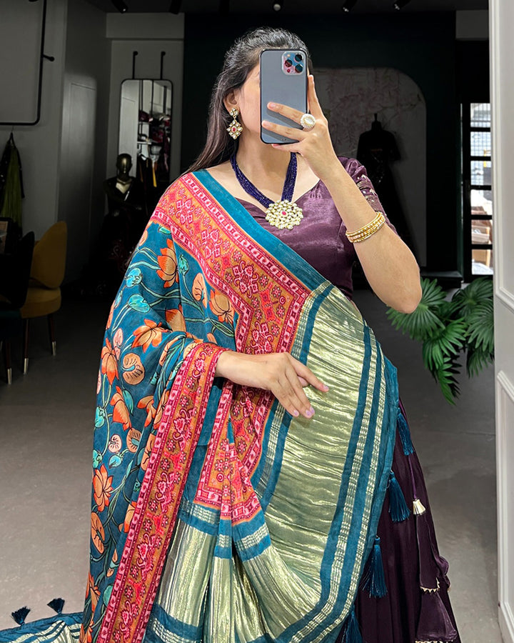 Wine Color Gaji Silk Lehenga Choli