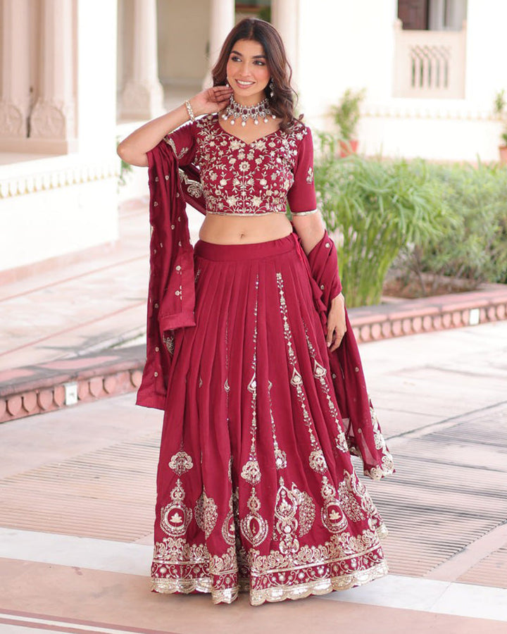 Maroon Color Vichitra Silk Embroidered Lehenga Choli