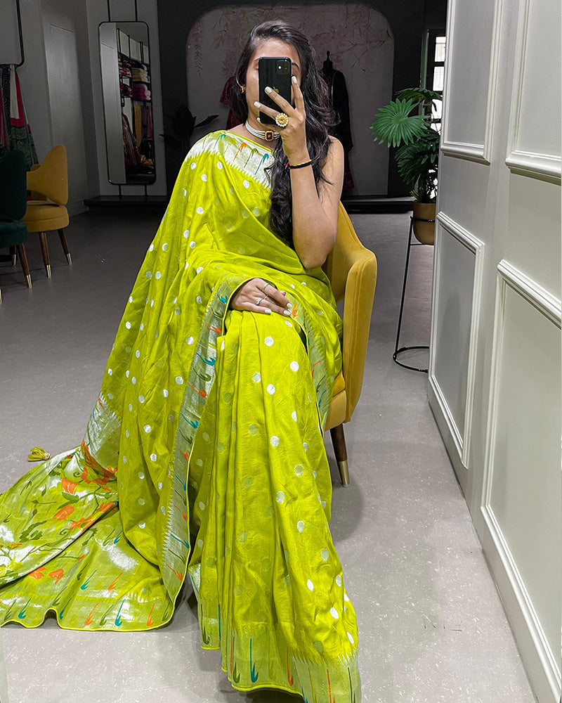 Designer Parrot color Pure Viscose Saree