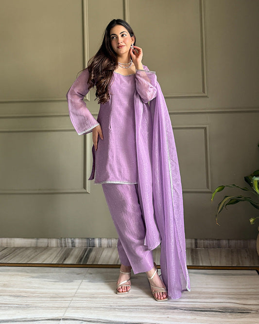 Luvender Color Crunchy Silk Farshi Suit