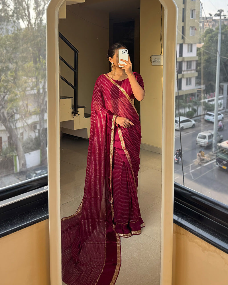Maroon Color Pure Viscose Georgette Saree