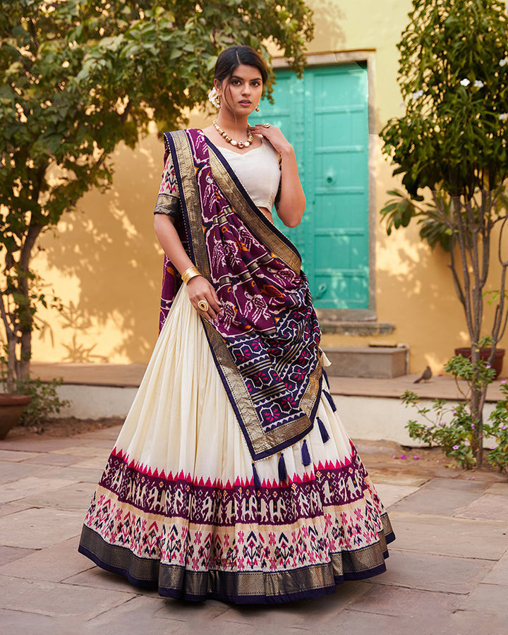 Amazing Purple Color Patola Printed Tussar Silk Lehenga Choli